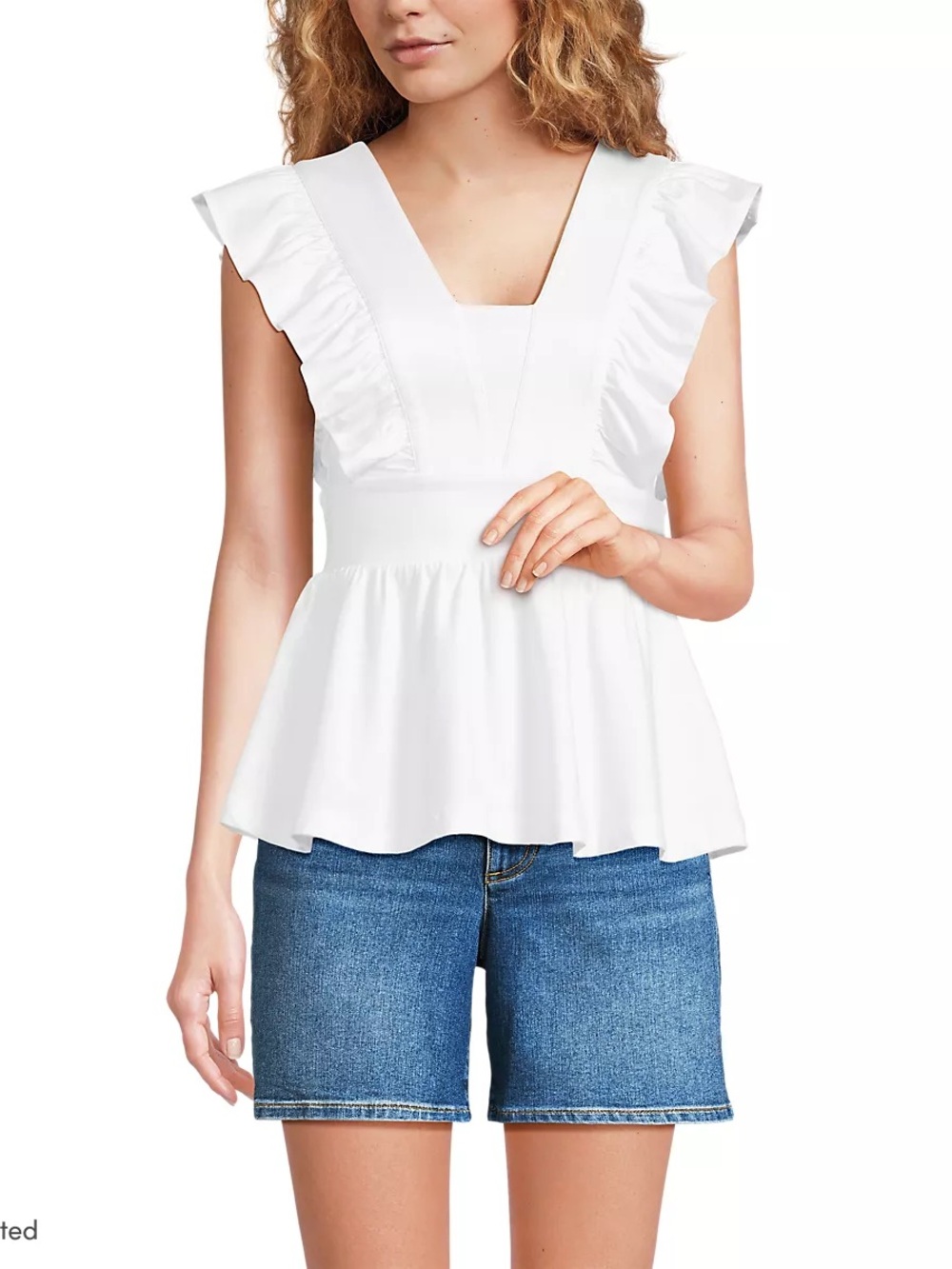 NWT Lands End White Ruffle V-Neck Peplum Top - Women Large